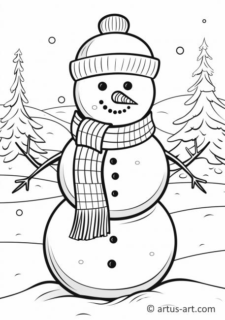 Página para colorear de un muñeco de nieve en invierno